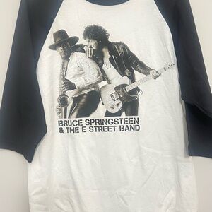 Alstyle White and Black Raglan Baseball Tee with Band Graphic